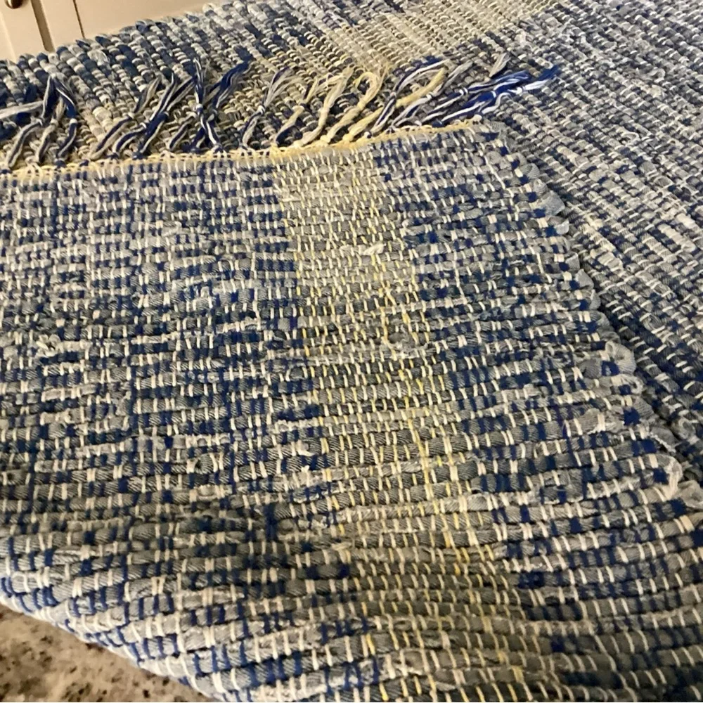 Blue and White Woven Throw Blanket